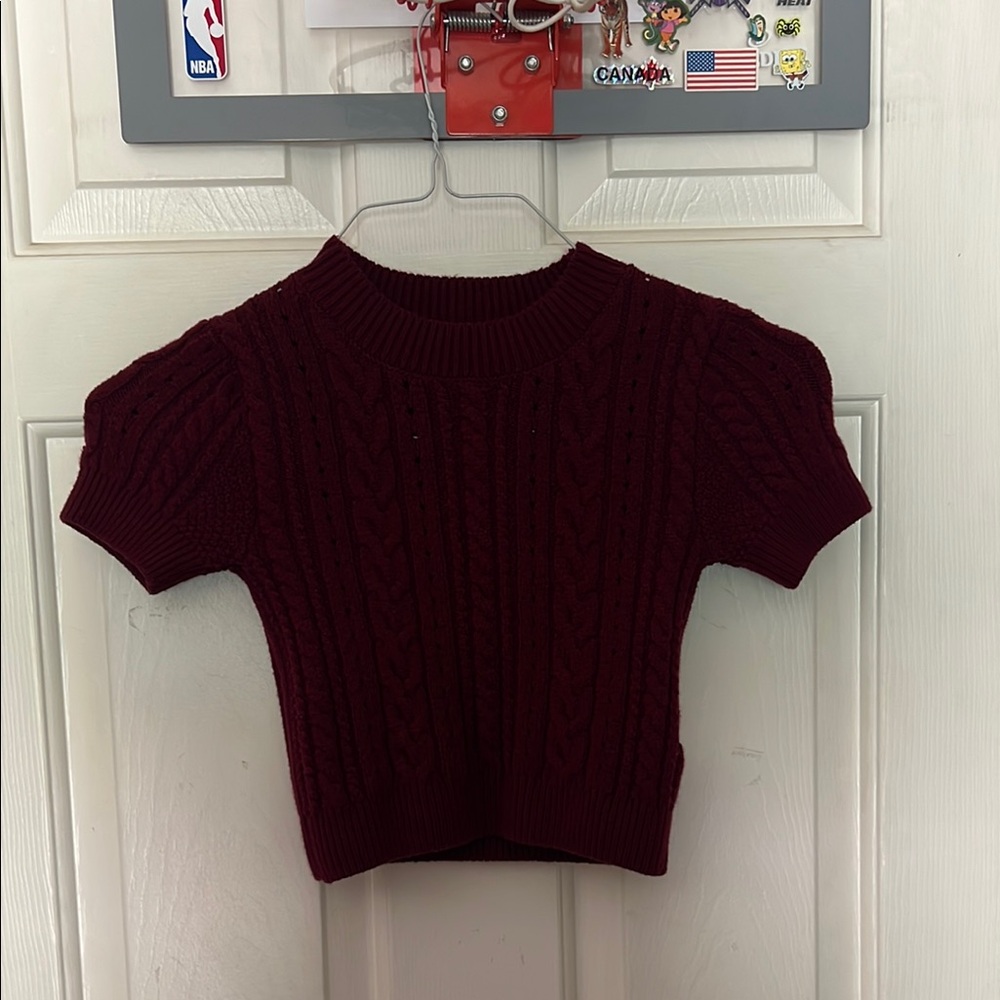 Free People Red Ribbed Crew Neck Sweater